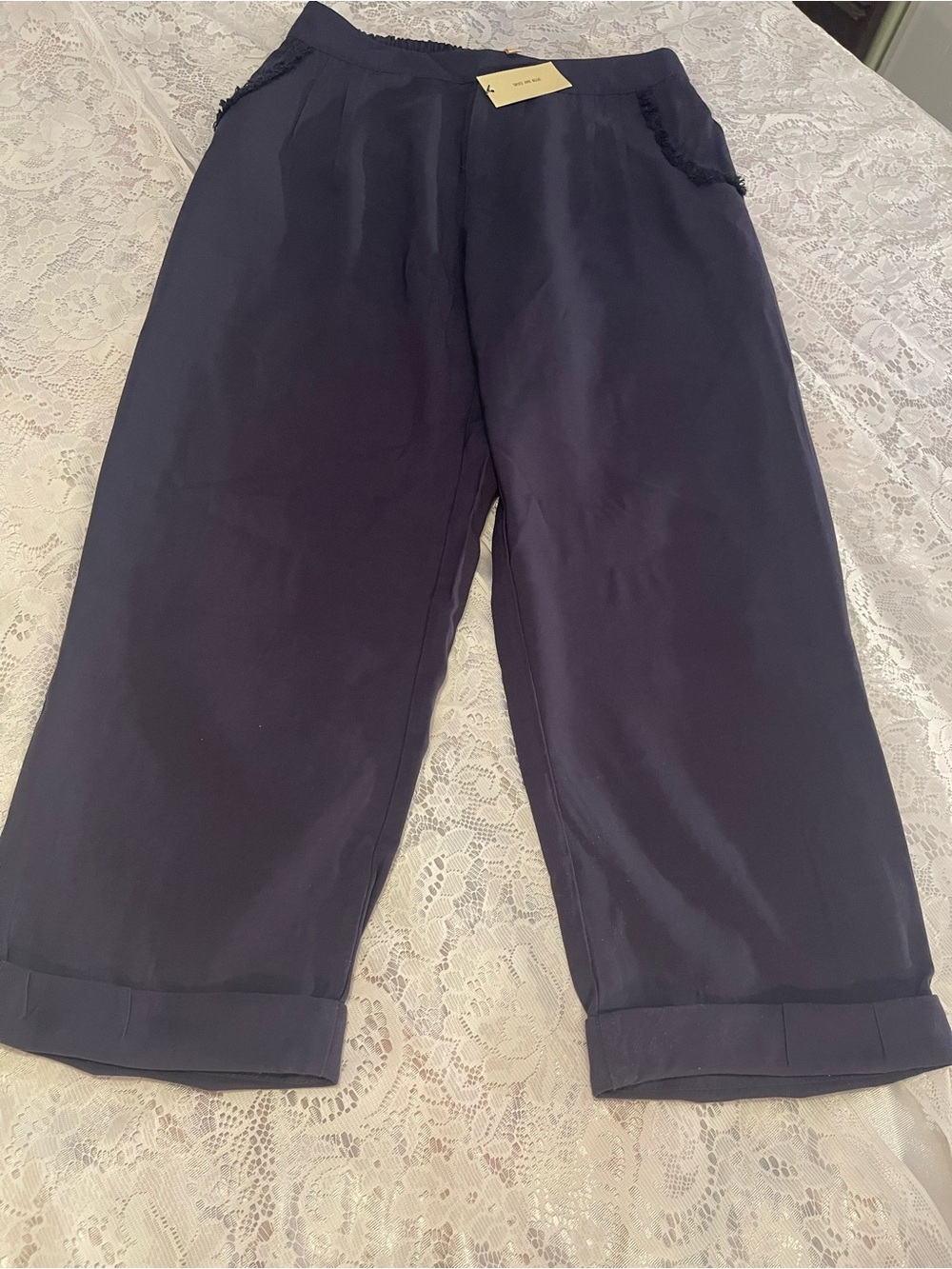 Skies Are Blue Navy Cropped Wide-Leg Women's Pants